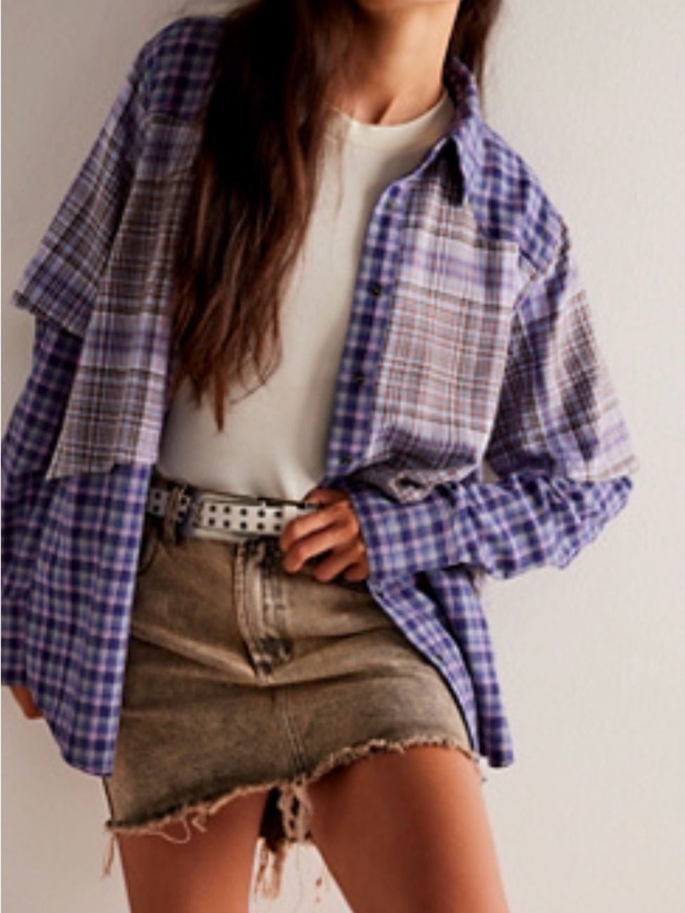 We The Free Lavender Plaid Button-Down Shirt